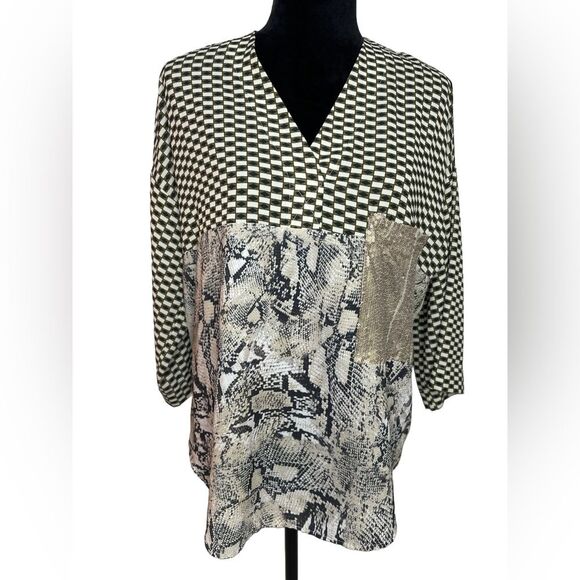 Zara Women’s Collection Snake print sequin pocket blouse Size M - Picture 1 of 10